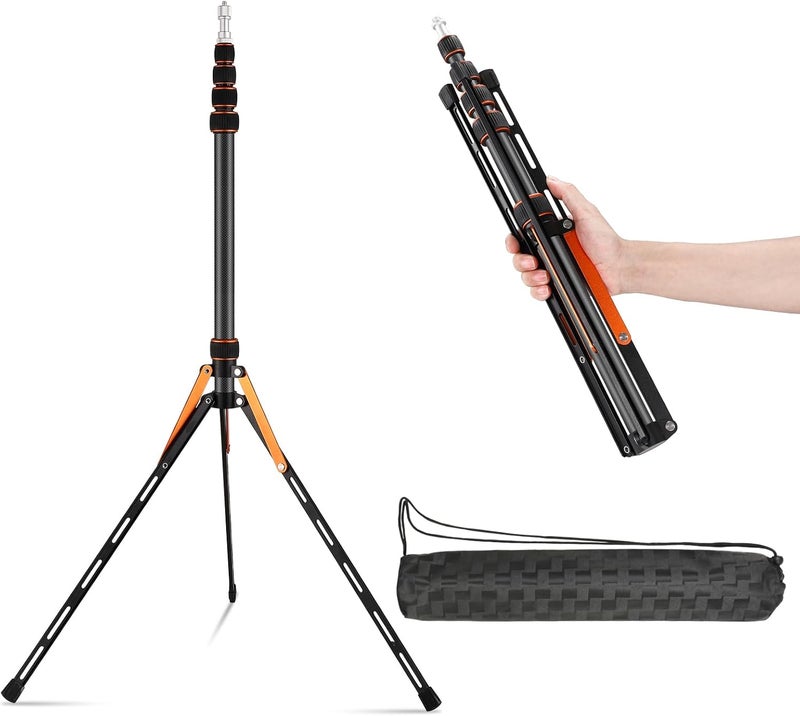 soonpho Portable Light Stand Adjustable 7ft Carbon Fiber Lighting Tripod Stand with 180° Reversible Leg Tripod Light Photography Maximum Height of 86.5”/220cm for Flash Softboxes Camera - Image 1